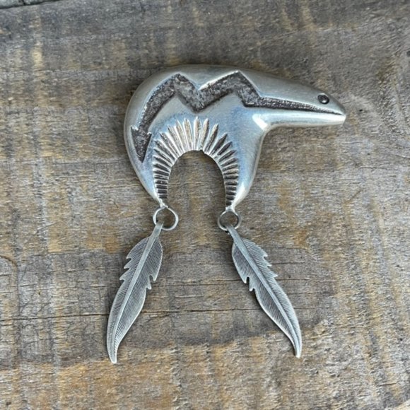 Vintage Signed Native American Sterling Bear Pendant Pin Alfred Martinez - Picture 3 of 11